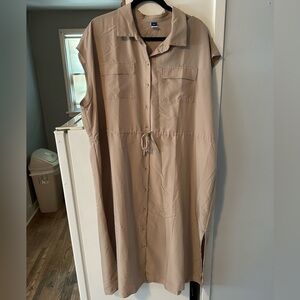 NWOT Old Navy Tan Midi Shirt Dress
